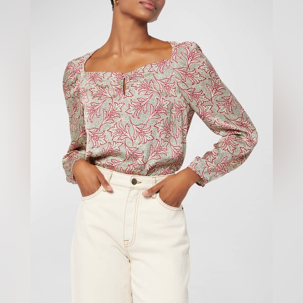 Joie Dionne Floral Twill Blouse Top Keyhole Neckline $198 Size Medium